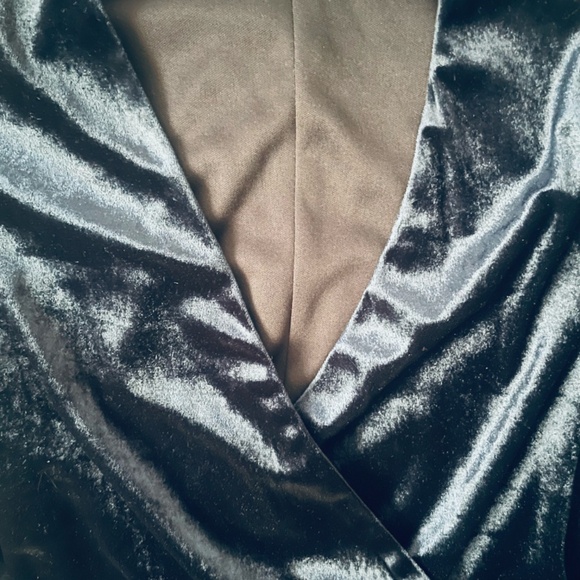 FARROW S Dark Blue Velour Wrap Midi Dress - Picture 5 of 9